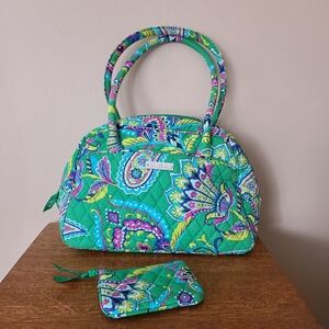 Vera Bradley Emerald Paisley bowler bag with matching mini clutch,NWOT,